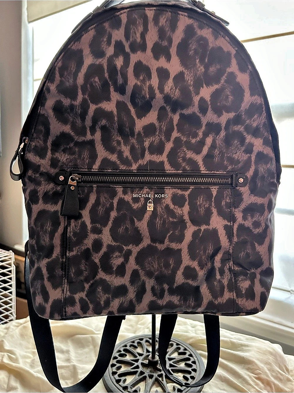 Michael Kors Kelsey Large Leopard Nylon Backpack